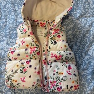 Zara Kids Floral Puffer Jacket - Cream with Pink and Purple